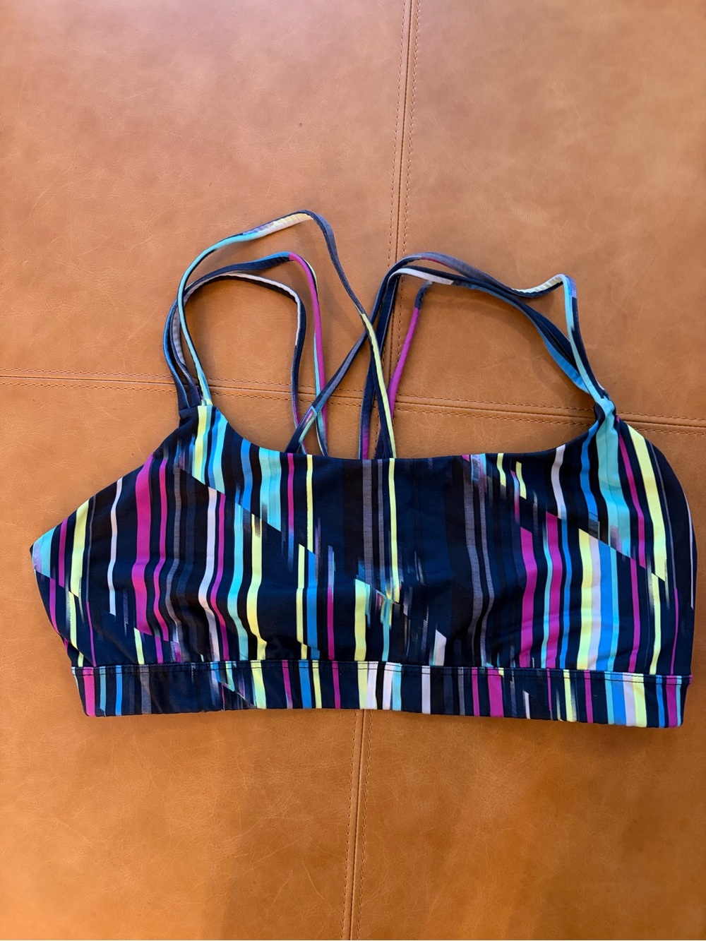 Striped Multi-Color Strappy Sports Bra